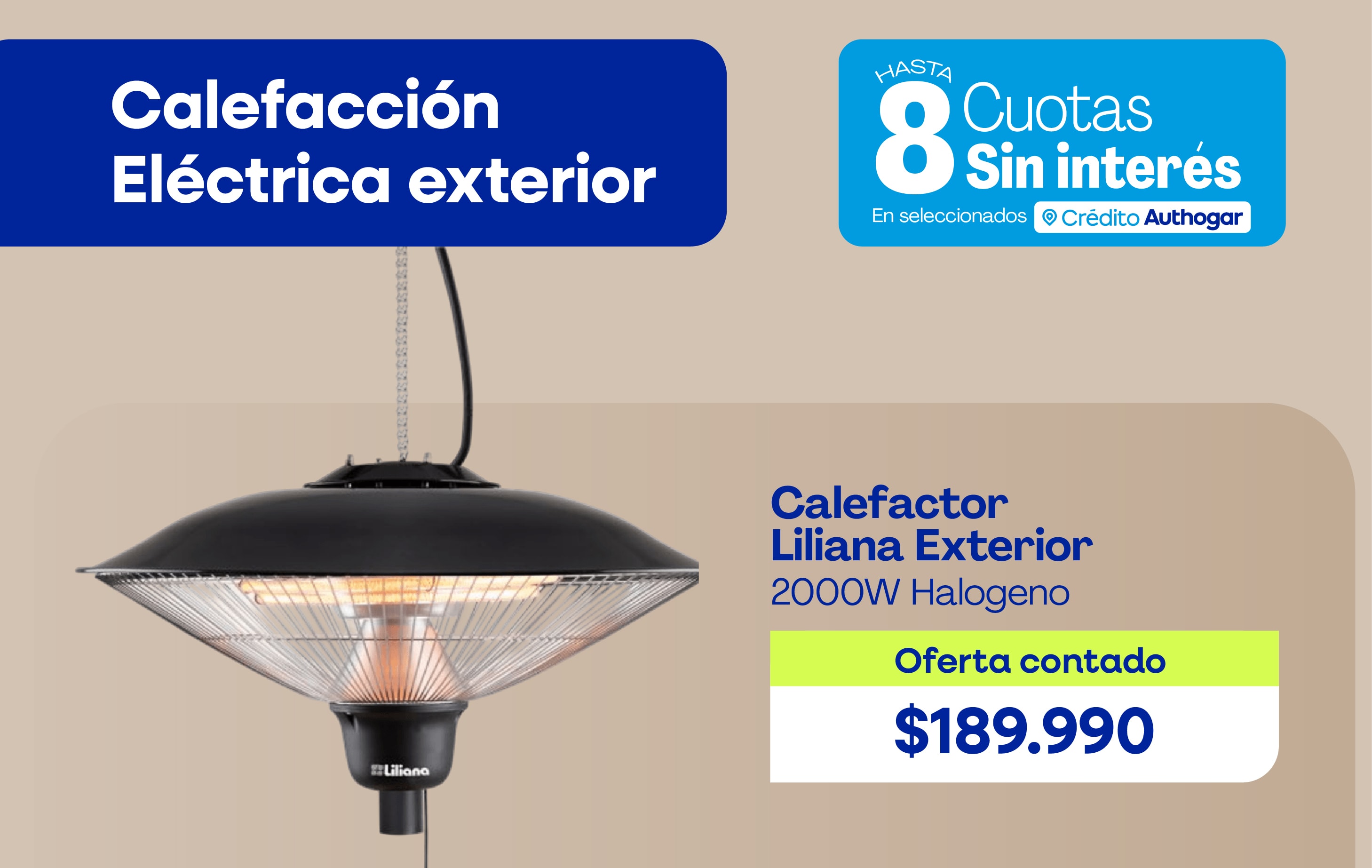 Calefactor Liliana Exterior 2000W Halogeno Oferta contado $189.990